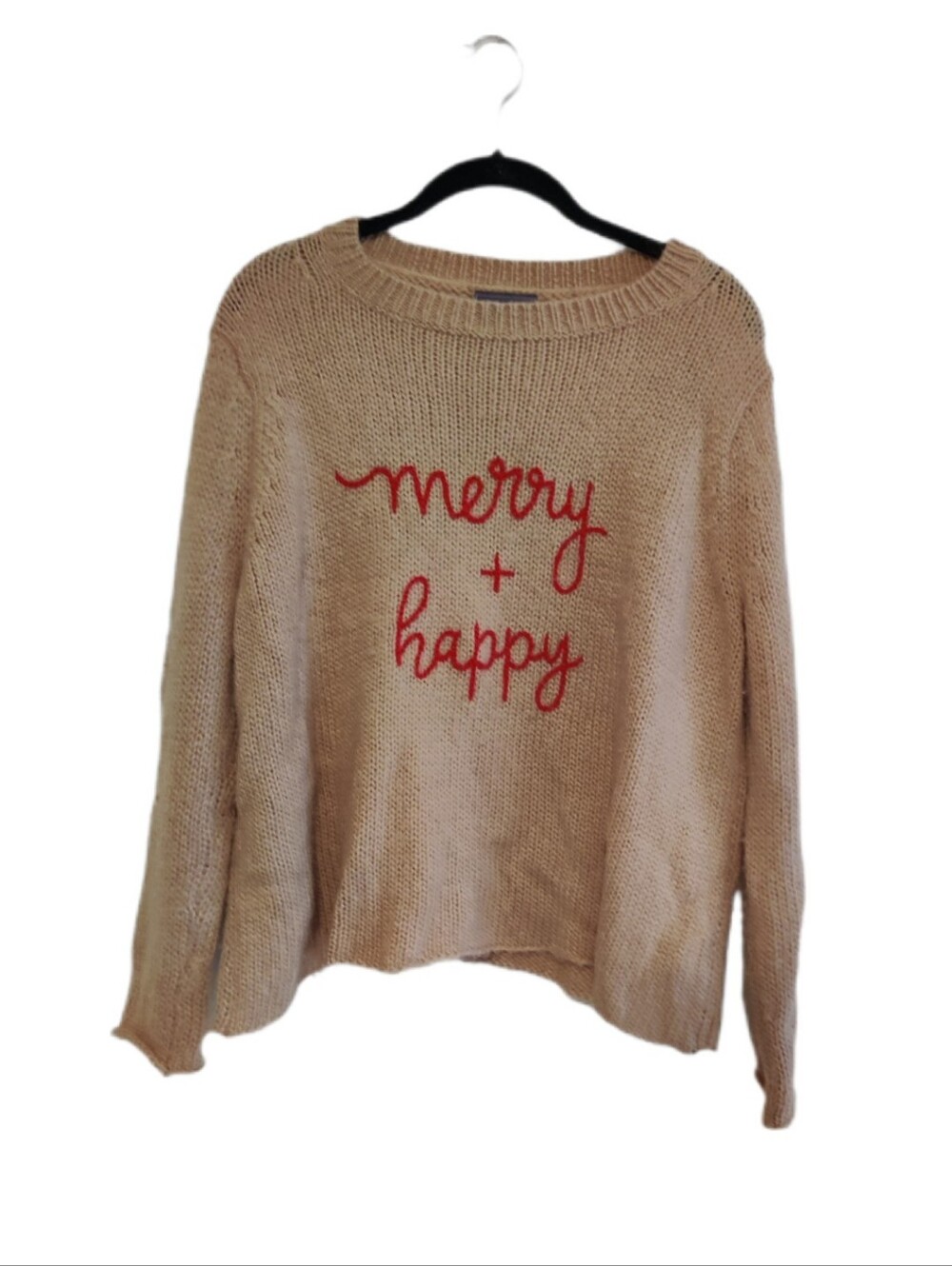 Wooden Ships Merry + Happy Wool Blend Sweater Christmas Season